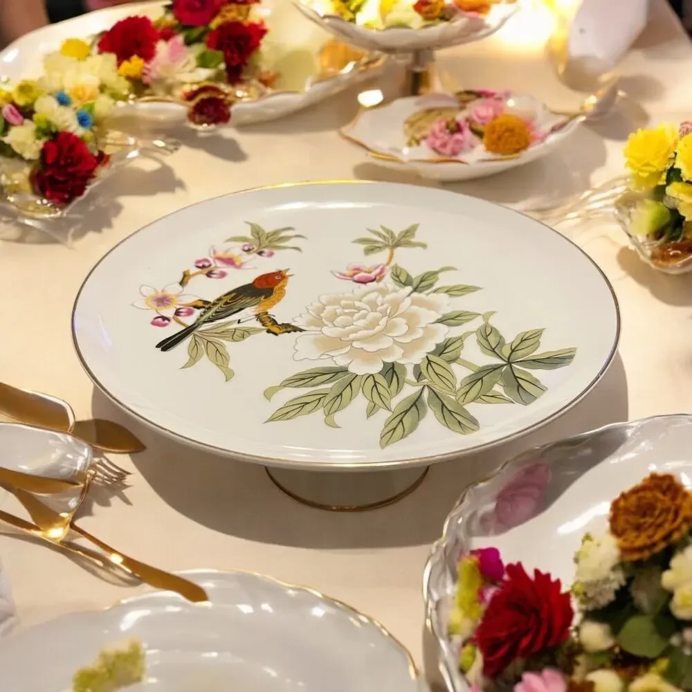 RARE VINTAGE SHAFFORD JAPAN CAKE STAND Chinese Garden Bird FAST SHIPPING 3040-35